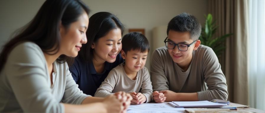A family receiving housing stability support from community workers